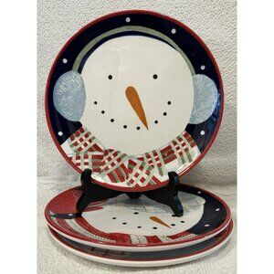 Debbie Mumm Snowman Portraits Holiday Set of 3 Dessert Salad Plates 8 Inch
